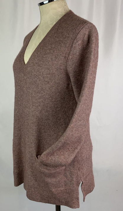 Medium J.Crew Women's Mauve V-Neck Alpaca Wool Blend Tunic Sweater with Pockets