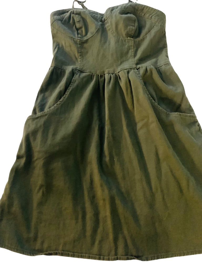 XS Mossimo Army Green A-Line Dress Spaghetti Strap Pockets Back Zip