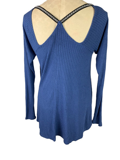 Medium Lazy Sundays Women's Blue Cut Out Neckline Soft Jersey Knit Top