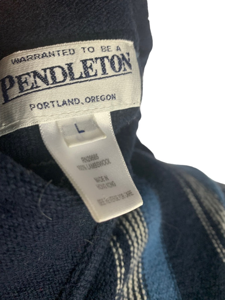 Large Pendleton Women's Blue Stripe Lambswool Cardigan Defect Collared Vintage 90s