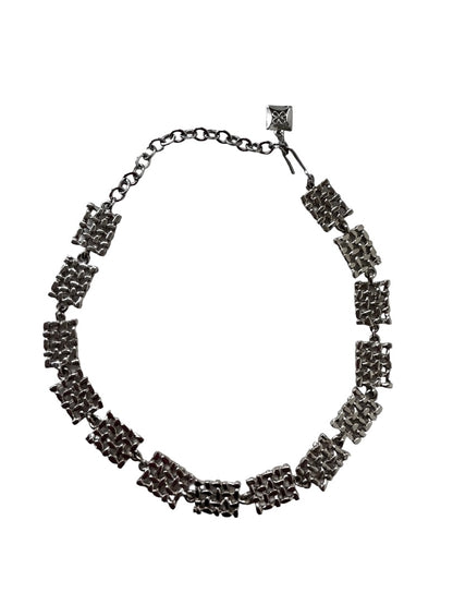 Vintage Choker Necklace 12-15" Pierced Silvertone Geometric Links