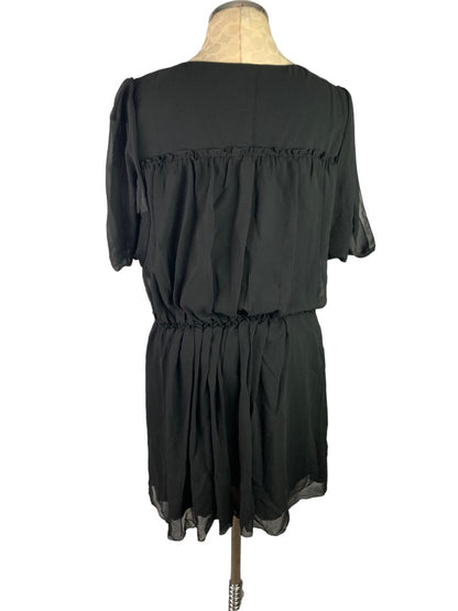 Medium GILI Women's Black Blouson V-Neck Dress Sheer Short Sleeve