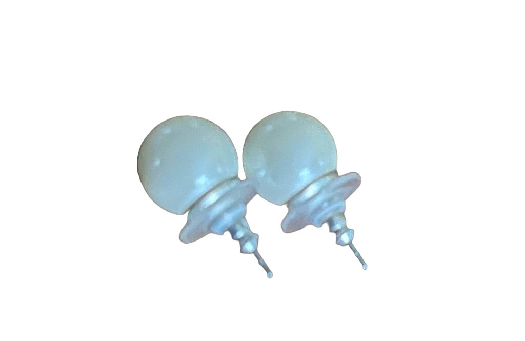 Faux Pearl Stud Post Pierced Earrings White 14mm