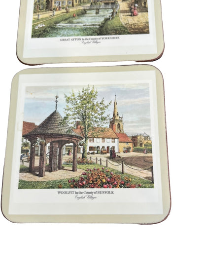 Pimpernel English Villages 4.25x4.25 Coasters Cork Bottom With Box