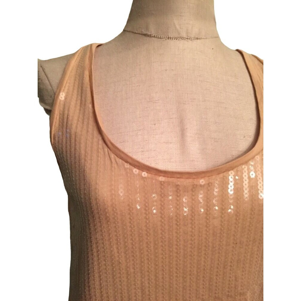 Medium Ann Taylor Women's Taupe Sequin Tank Top Sleeveless Taupe Pima Cotton