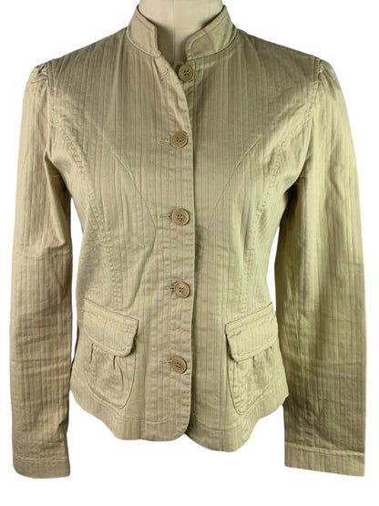 4 Territories Women's Tan Blazer Jacket Fitted Stretch Fabric Button Up