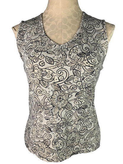 Small Croft & Barrow Women's V-Neck Sleeveless Stretch Tank Tan Black Floral