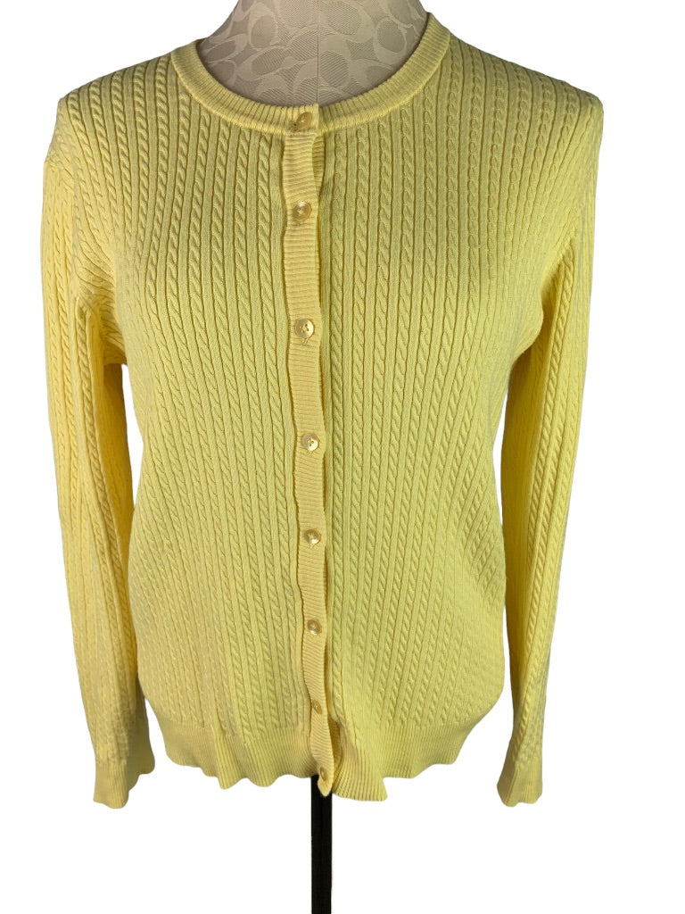 Large David Brooks Yellow Button Down Cardigan Cable Knit Women's