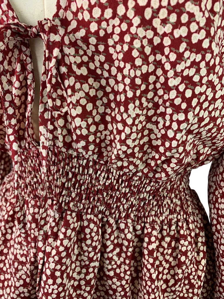 Medium Anama Womens Banded Waist Tie Front Blouse Floral Burgundy