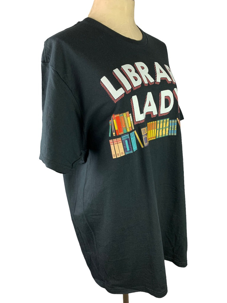 XL "Library Lady" Black Graphic Print T-Shirt Short Sleeve