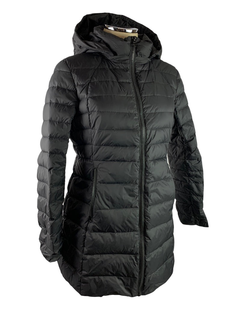 Small Oralay Women's Black Puffer Coat Below Hip Length Pockets Removable Hood