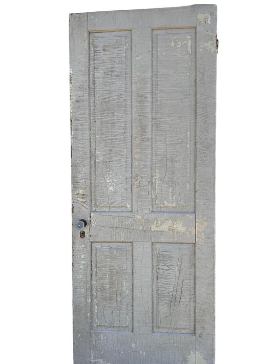 Antique 4 Panel Solid Wood Door Architectural Salvage 80"h x 32 1/4"w White