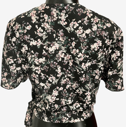 Small Dynamite Women's Black Floral Print Wrap Blouse