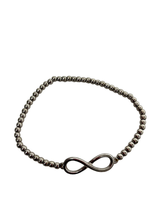 Silvertone Metal Beaded Stretch Bracelet Infinity Sign
