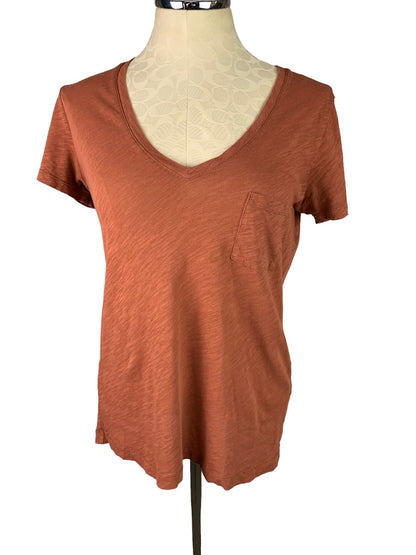 XS Madewell Women's V-Neck Rust Orange Tshirt Short Sleeve Single Pocket