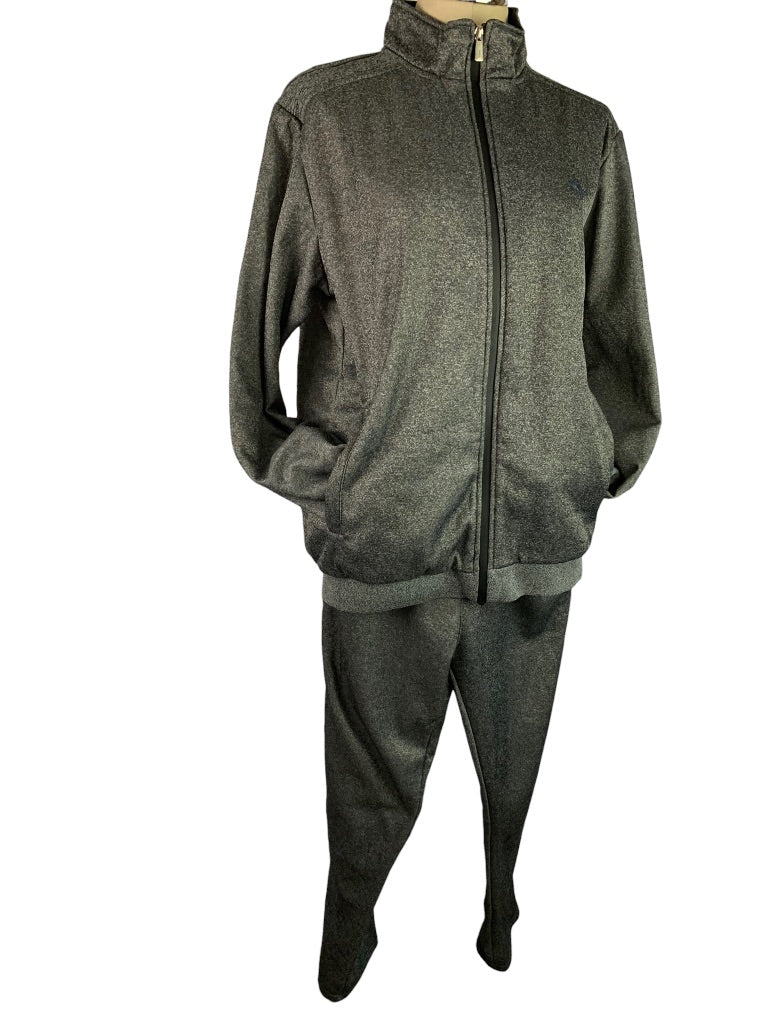 Large Shein Women's Gray Heathered Track Sweat Suit Full Zip Jacket Pants