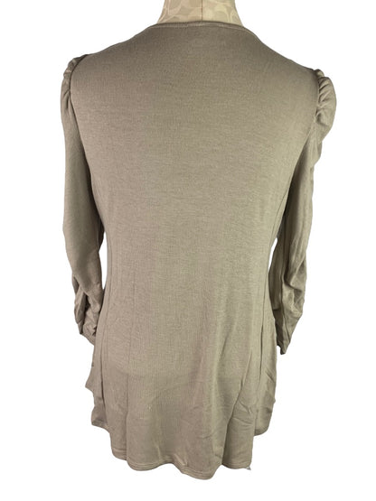 Large Glitterscape Women's New Taupe Beaded Round Neck Jersey Knit Pullover Top