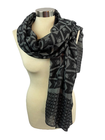 Mephisto Lightweight Black Gray Print Scarf 70 x 28"