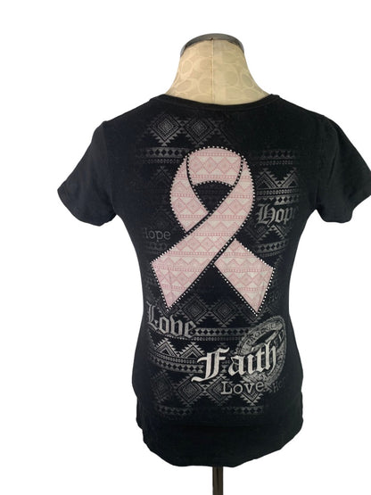 Small Katydid Women's Fitted Black Tshirt Pink Ribbon Tshirt