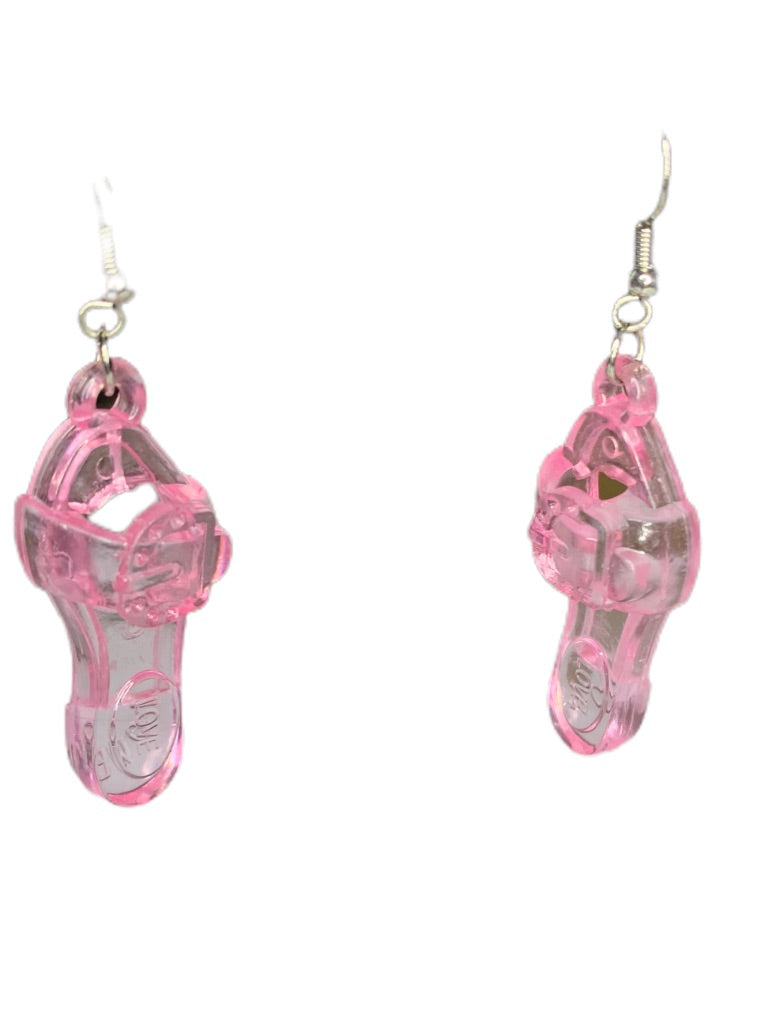 Pink Clear Acrylic Sandal Earrings 2.5" Drop Dangle Hook Pierced