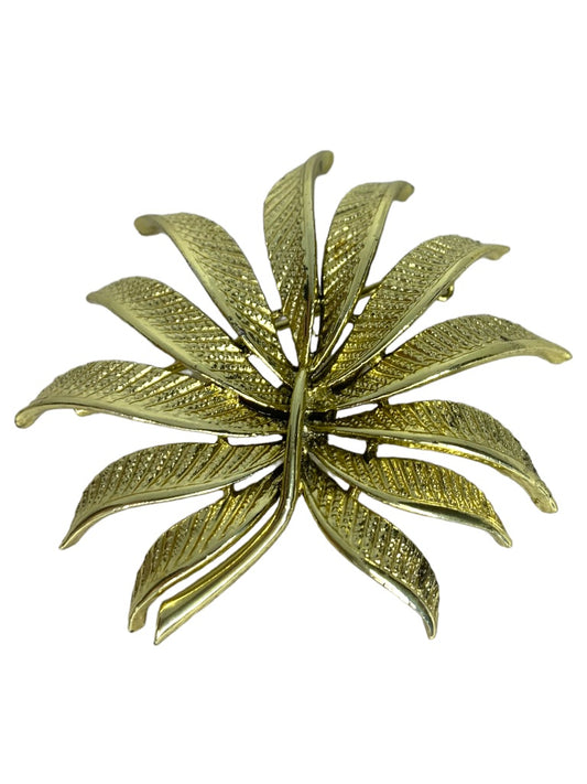 Vintage Signed Coro Brooch Pin Goldtone Leaf Flower Statement 2"