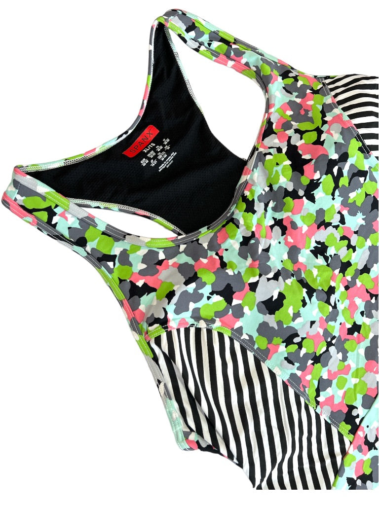 XL Spanx Active Peplum Tank in Petal Power Pattern Removable Bust Padding Hidden Key Pocket