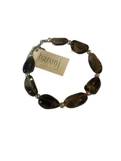 New Baroni Gray Glass Bead and Pearl Spacer 8" Bracelet