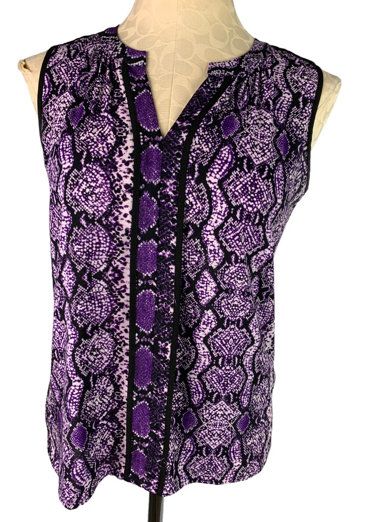 XS Calvin Klein Women's Sleeveless Pullover Blouse Purple Reptile Print