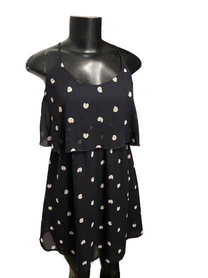 Small Dee Elle Nordstrom Polka Dot Ruffle LIned Spaghetti Strap Dress Navy Blue