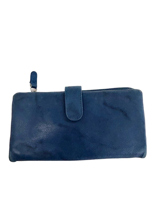Blue Marbled Leather Wallet RFID Bifold Snap Change Compartment Snap
