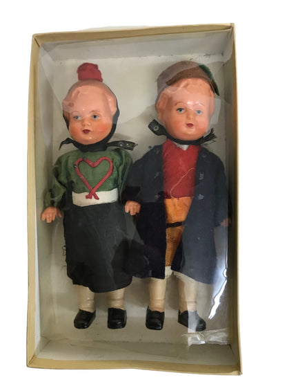 Erich Dittman Edi Germany Set of 2 Celluloid Dolls 7" Girl Boy Vintage 1950s