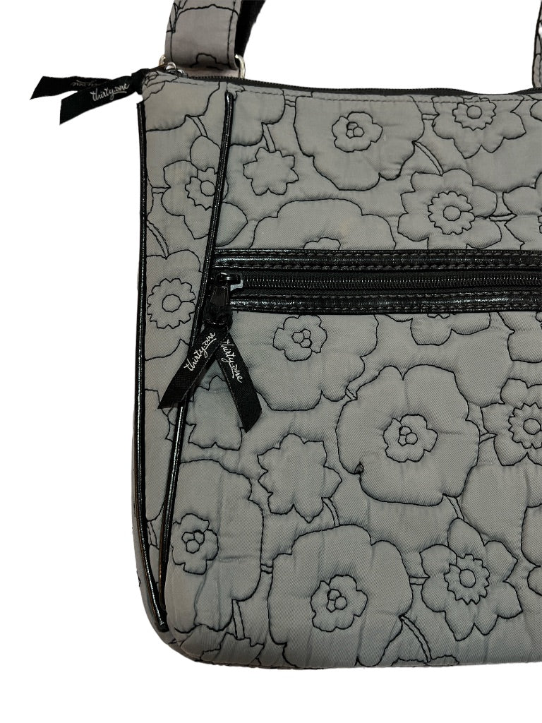 Thirty One Gray Quilted Poppy Floral Crossbody Adjustable Cotton