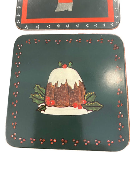 Set of 4 Pimpernel Christmas Coasters Santa Snowman Stocking Pudding