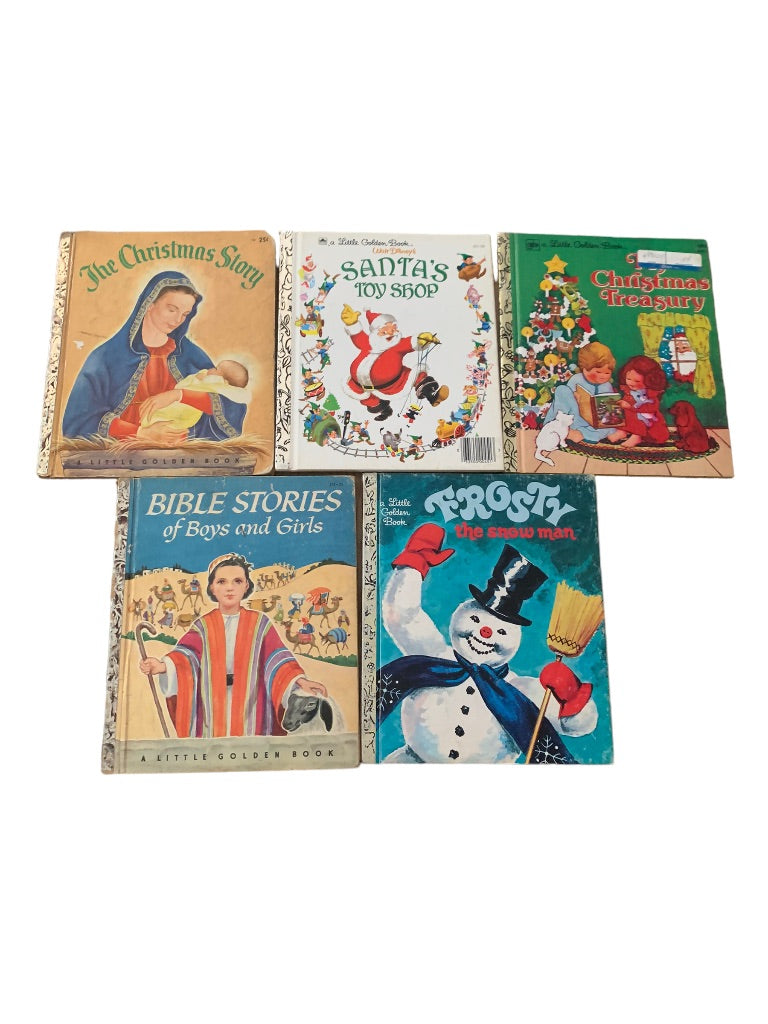 Lot of 5 Vintage A Little Golden Book Christmas Holiday Santa Frosty Bible