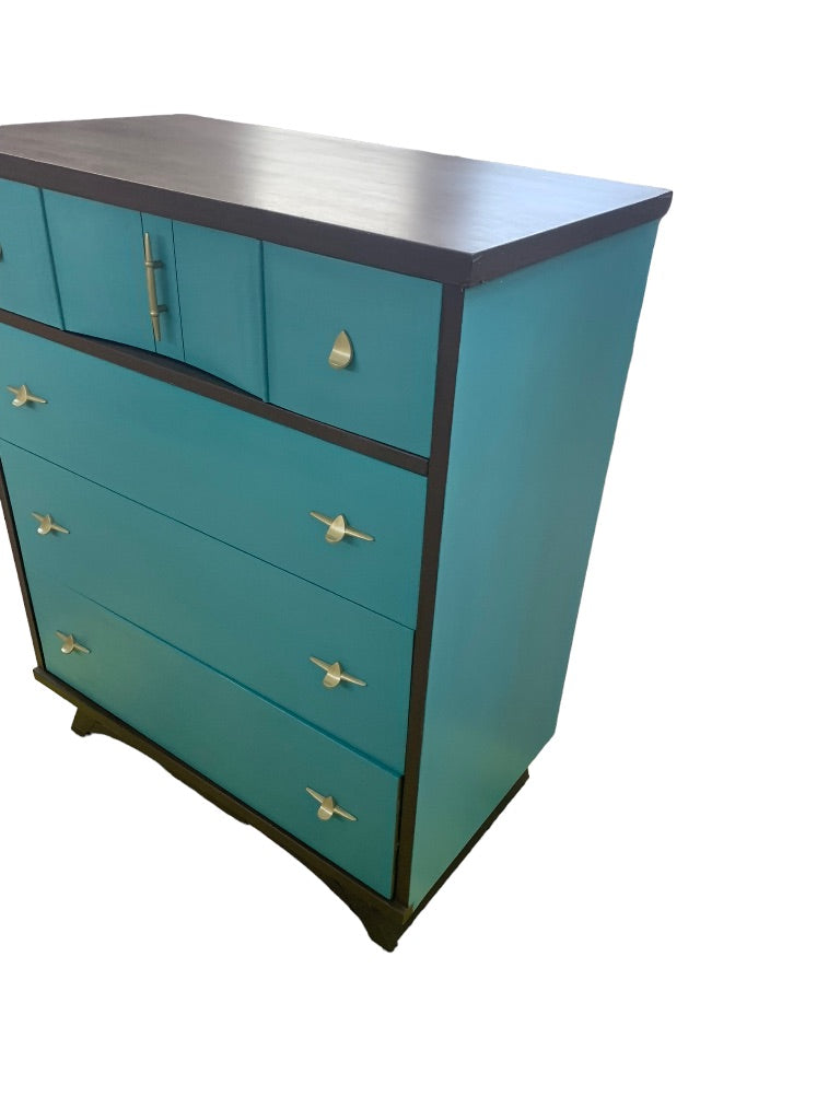 Midcentury Modern ReFab Dresser Painted Teal Brown Mainline by Hooker