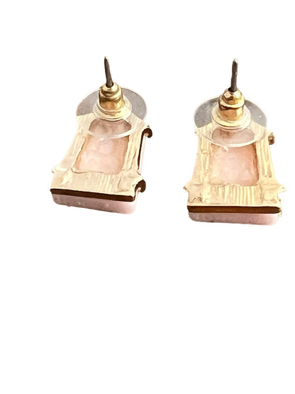 Pink Geometric Post Earrings Goldtone