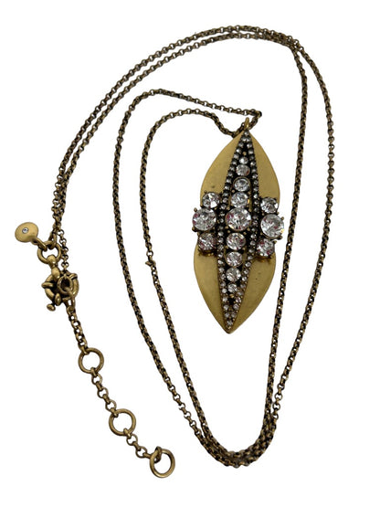 J.Crew Art Deco Style 32-34" Goldtone Necklace Encrusted Oval Pendant