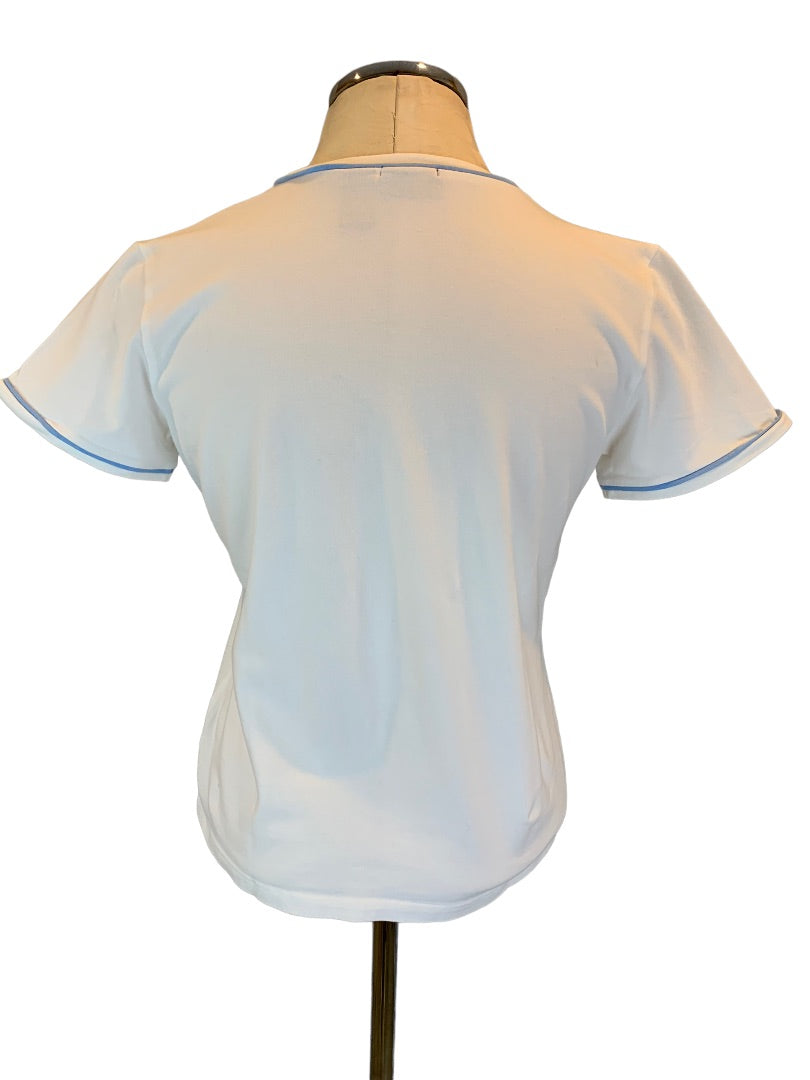 Medium Izod Stretch Vintage Y2K Women's White Golf Tshirt Blue Trim