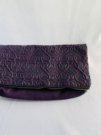 Alex + Ani Foldover Gabriel Clutch Purple Embossed Leather with Card Case