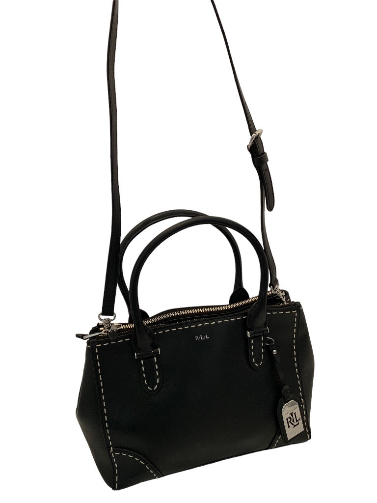 Lauren Ralph Lauren Black Lether Newbury  Double Zip Satchel Removable Shoulder Strap