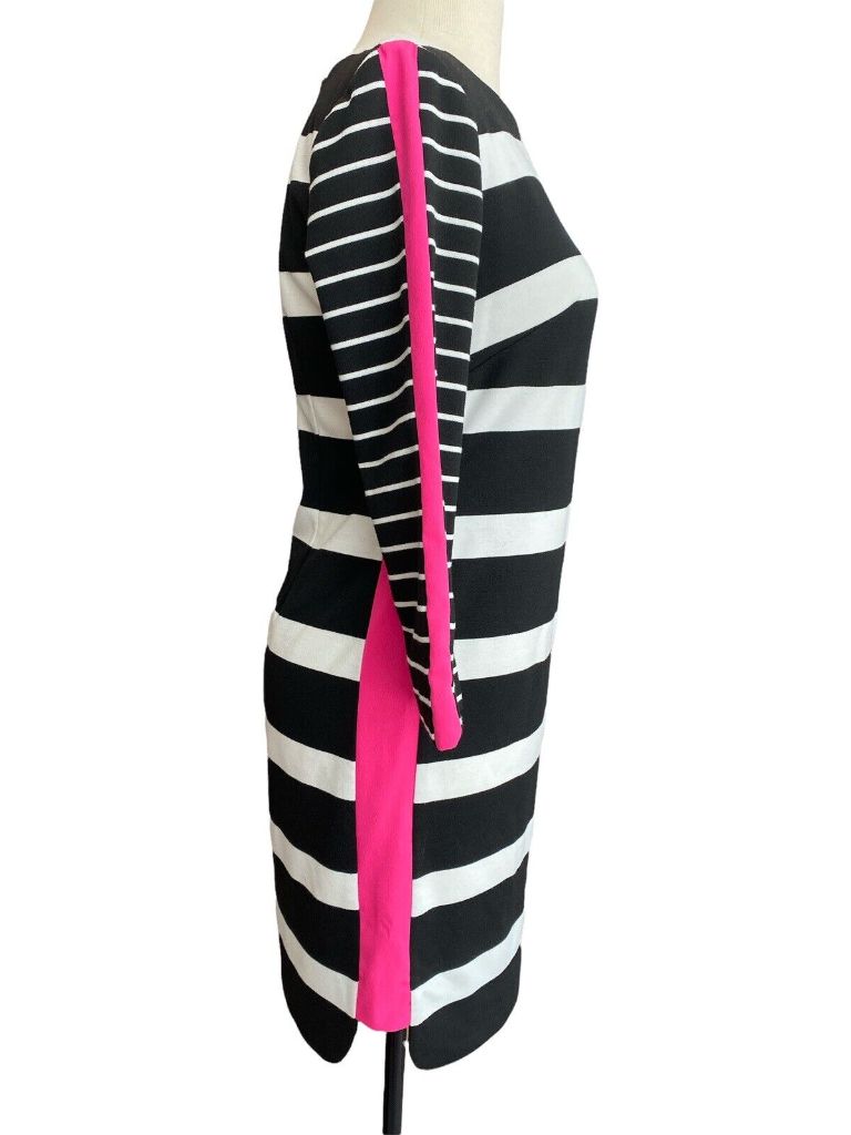 2 Eliza J Black & White Striped Bodycon Dress Pink Panel