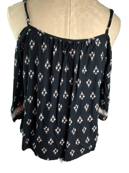 Small Band of Gypsies Women's Black White Boho Style Blouse Flowy