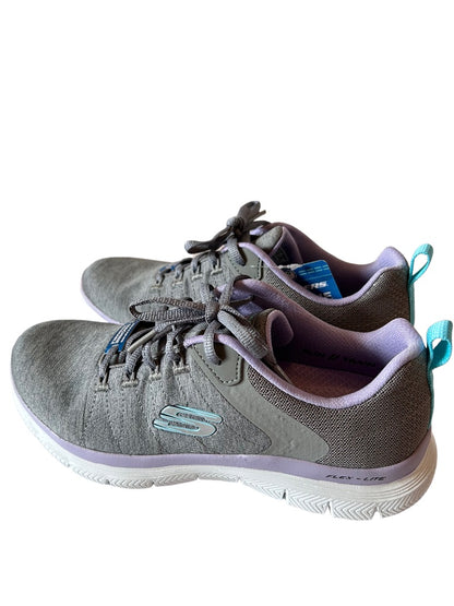 7M Skechers Women's Flex-Lite Gray Purple Sneakers Air-Cooled Memory Foam 149307