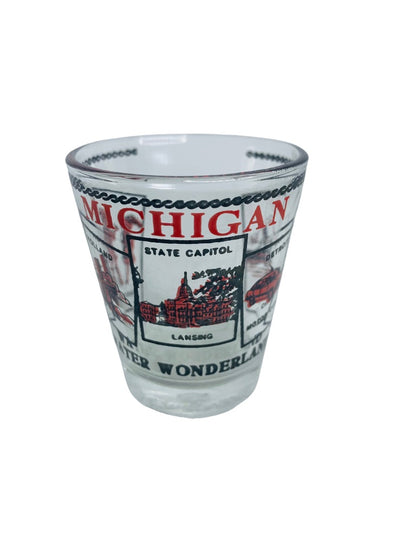 Michigan Souvenir Shot Glass Clear Barware State Illustrations