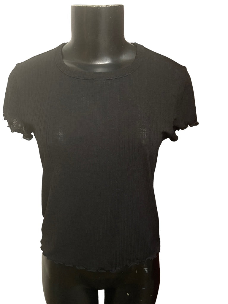 Small Madewell Cap Sleeve Sheer Womens Top Black Pullover Blouse