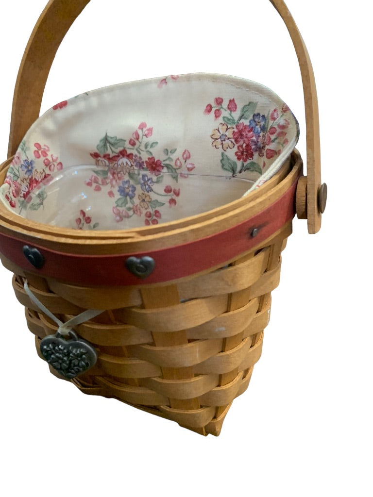 Longaberger 2001 Love Notes Basket with Protector Liner  and Tie On