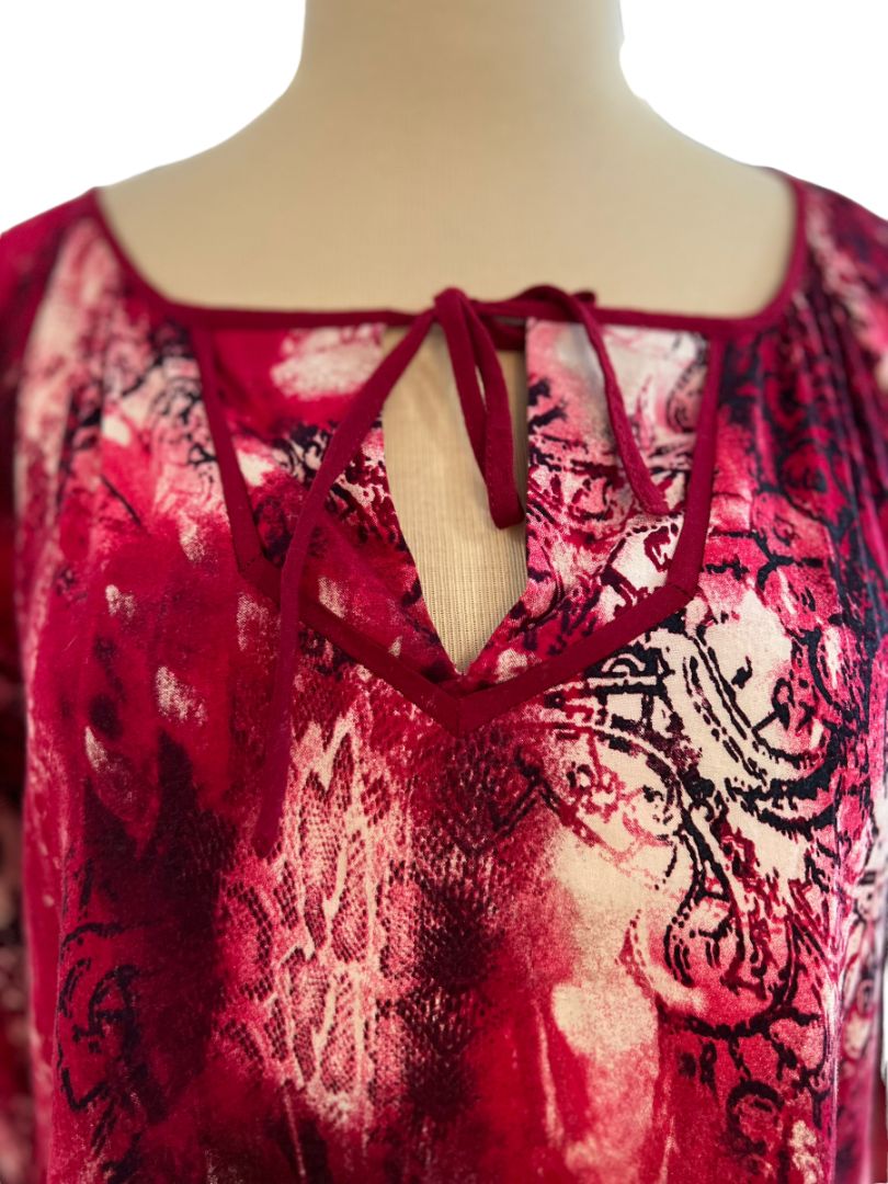 Large Ariat Pink Tie Neck 3/4 Sleeve Blouse