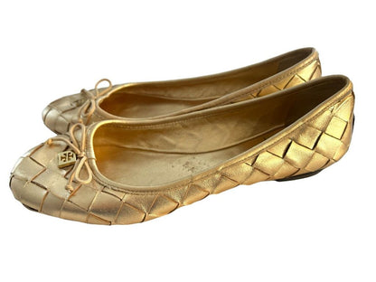 8.5 M Tory Burch Prescot Woven Ballet Flat Metallic Gold