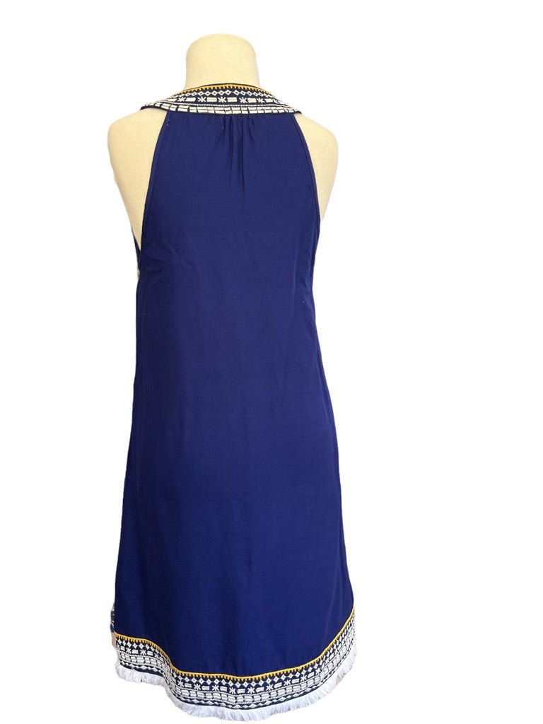 Small Mudpie Blue Sheath Dress Sleeveless Boho Trim