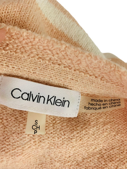 Small Calvin Klein Women's Pink White Stripe Lace Up Neckline Sweater